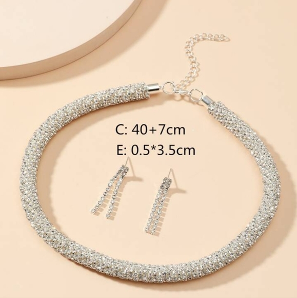 Silver Crystal Encrusted Cord & Earrings Set - Picture 4 of 4